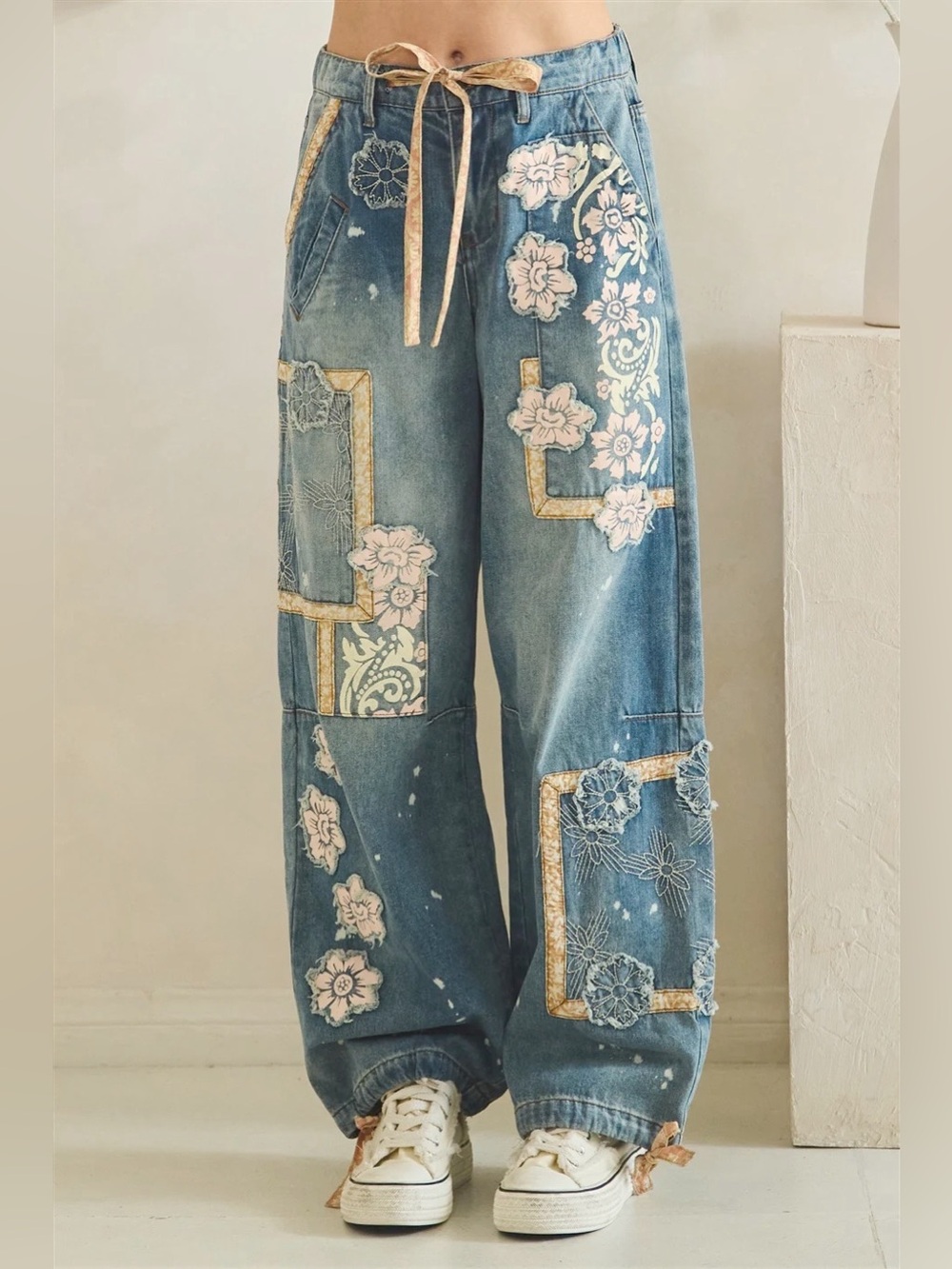 Oli & Hali Floral Block Patched Denim Pants